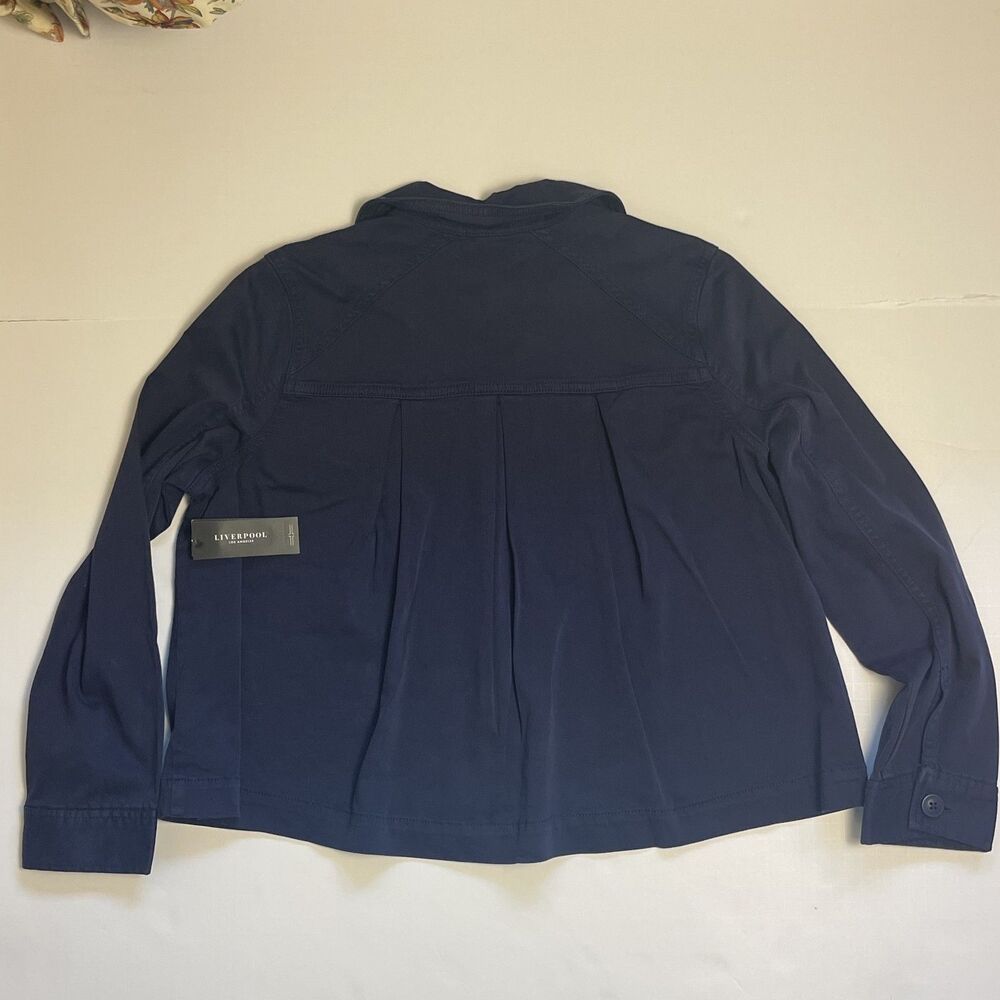 Liverpool Womens Navy Blue Shacket Sz S Button Up Cotton Blend Minimalist Casual - Picture 11 of 13